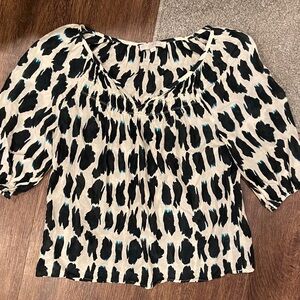 LOFT navy and Cream Patterned Blouse cotton & silk